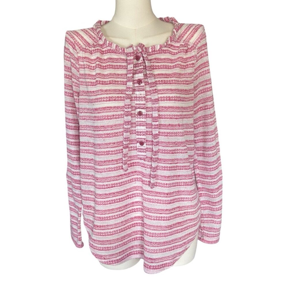 Loft Red White Striped Round Neck Long Sleeve Pullover Top Women's Sz M